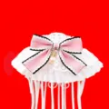 French lace pet collar detail featuring a sweet pink bow and elegant pearl pendant design. - One Size (3-22) / Pink