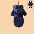 Cozy dark blue pet bathrobe with hood, soft absorbent quick-drying dog sleepwear and towel. - Navy Blue