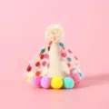 Chapeau d'anniversaire pour animal de compagnie en résille à pois avec pompons colorés. - M / Chapeau d'Anniversaire