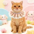 Cute floral lace pet bib for cats and small dogs, princess style decorative cat collar - M / Floral Pink
