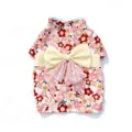 Veternment kimono pour chien chat style japonais impression cerisier avec joli grand noeud. - S / Rose Sakura