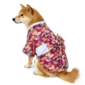 Japanese style pet kimono dog cat clothes, vibrant floral fan print variant option. - Purple (White Belt Style)
