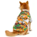 Japanese style kimono pet clothes for small dogs and cats, floral print dog costume with bow. - Yellow (Matching Bow)