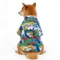 Japanese style pet kimono for dogs and cats, beautiful floral print with bow decoration. - Blue (Matching Bow)