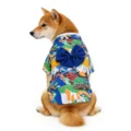 Japanese style pet kimono dog clothes, blue floral print with big bow, spring summer variant - Blue (Matching Blue Bow)