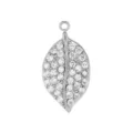 Edelstahl Zirkonia Blatt Anhänger DIY Schmuck Zubehör glänzender Zirkon Stein Charms - Großes Blatt Silber (PJ0084-01 Groß)