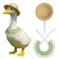 Cute pet straw hat and green plaid lace bib set, perfect summer doll and dog dress up. - One Size / Green Combo