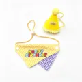 Joli ensemble d'anniversaire pour animal avec chapeau couronne jaune et bandana à carreaux chat chien. - Jaune