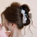 Molla per capelli con fiocco in acetato coreano da donna, elegante accessorio per acconciature. - Taglia L / Fiocco Rosa (Base Tè Trasparente Grande)