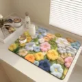 3D floral absorbent drying mat for kitchen countertop, cute flower dish drying pad for table. - 3D Floral 10