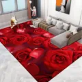 Vue détaillée du tapis à motif de roses rouges 3D vibrantes, idéal pour le salon et le sol. - 40*60cm (Surface Douce) / Roses - 10