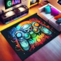 Gaming area rug, skull gamepad design, cyberpunk bedroom floor mat, non-slip living room carpet. - 80*120CM / Gaming Console-1