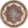Gros plan détaillé montrant le motif de médaillon vintage complexe et la bordure. - 40x40cm / BO Tapis persan - 1