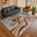 Modern abstract wavy living room area carpet scene display, soft crystal velvet texture. - Line Texture