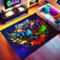Detailed view of the gaming floor rug featuring a cool cyberpunk design for modern rooms. - 80*120CM / Game Console-5