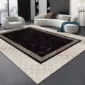 Modern minimalist living room area rug with black marble center and geometric gold border. - 80x160cm (Skin-friendly Plush) / Gray Minimalist Carpet 6