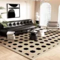 Detailed view of the modern luxury living room carpet featuring a stylish geometric pattern. - Aidian 04