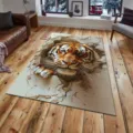 Detailed view of 3D tiger pattern carpet in living room scene, soft texture and anti-slip backing. - QDJD Tiger-6