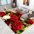 Alfombra de Salón Floral 3D Rosa Antideslizante Lavable para Decoración del Hogar - Rosa - 4