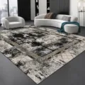 Detailed view of modern minimalist abstract grey living room carpet in elegant home setting. - 80x160cm (Skin-friendly Plush) / Gray Minimalist Carpet 7