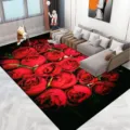 Vista detallada de la gran alfombra con patrón de rosas rojas, ideal para la sala de estar. - Rosa - 3