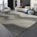 Tapis de salon moderne abstrait à rayures ondulées noires et blanches pour décoration - Peinture à l'encre noir et blanc - 5