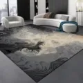 Moderne tapis de salon abstrait noir et blanc style encre, tapis de sol en velours doux. - Peinture à l'encre noir et blanc-6
