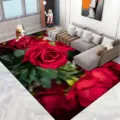 Gran alfombra de sala de estar con rosas rojas 3D, alfombrilla antideslizante moderna. - Rosas-2