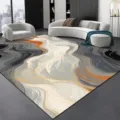 Tapis de salon a motif de marbre abstrait moderne, grand tapis en velours de cristal pour la maison - Peinture à l'encre noir et blanc-7