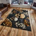Detailed view of living room skull leopard print area rug, anti-slip durable bedroom carpet. - QDJD Tiger-9