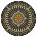 Vue détaillée de tapis rond vintage au motif mandalas complexes noir et or élégant. - BO Tapis persans - 9