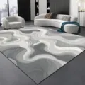 Tapis abstrait moderne noir et blanc à motif de vagues pour salon, tapis de sol doux et durable. - Peinture à l'encre noir et blanc-8