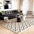 Modern luxury living room large area carpet with geometric black and white pattern anti-slip - Etienne 02