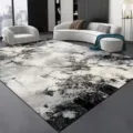 Détail de tapis style encre noir et blanc, velours cristal, parfait pour salon tapis canapé. - Peinture à l'encre noir et blanc-10