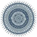 Vue détaillée du tapis rond de style bohème avec un motif de mandala bleu et blanc. - BO tapis persans - 13