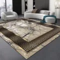 Modern minimalist living room carpet detail showing luxury marble texture and gold geometric border. - 80*160cm / Gray Minimalist Carpet 14