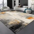 Tapis de salon abstrait moderne effet encre, grand tapis de sol souple noir blanc et orange. - Peinture à l'encre noir et blanc - 13
