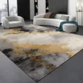Tapis de salon abstrait moderne noir blanc or style encre velours cristal sol antidérapant - Peintures au lavis en noir et blanc - 14