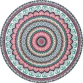 Vue détaillée d'un tapis mandala rond bohème aux motifs de cœurs rétro colorés et texture douce. - BO Tapis persans - 17
