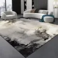 Tapis de salon abstrait moderne encre noire et blanche, tapis de sol en velours de cristal. - Peinture à l'encre noir et blanc 18