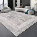 Modern minimalist grey living room carpet detail showing geometric border texture. - 80x160cm (Skin-friendly Plush) / Gray Minimalist Carpet 21