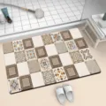 Absorbent diatomaceous earth bath mat with non-slip backing and vintage tile pattern for bathroom. - 40*60cm (Diatom Mud Rubber Base) / 12226YSDD-1
