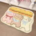Cute irregular cashmere-like bedroom floor mat with lovely cartoon bear and baguette design. - Bear Sky Blue Bib