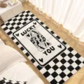 Black and white checkered rug with lucky you card design, soft floor mat for bedroom. - HB Poker Blanket-5