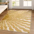 Nordic minimalist living room rug detail showing abstract sun pattern and soft wavy lines. - JQ-Abstract Waves-5