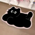 Cute black cat shaped plush area rug non slip soft bedroom bedside floor mat decor - Black Cat Tango