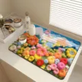 3D floral kitchen drying mat absorbent tabletop pad for tableware and coffee bar counter. - 3D Floral 06
