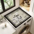 Tappeto quadrato per lavatrice con motivo a quadri bianco e nero e schizzi floreali. - Stile classico prospero F
