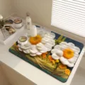 3D floral kitchen draining mat absorbent table mat for dishes and tableware cozy home decor - 30*40cm Diatom Mud / 3D Floral 04