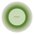Detailed view of round skipping rope mat with green gradient concentric rings and sport text. - 40x40cm Skin-Friendly Velvet Surface / Color 13
